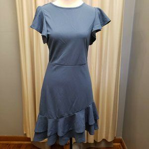 Layered Ruffle Hem Flutter Sleeve Dress Blue